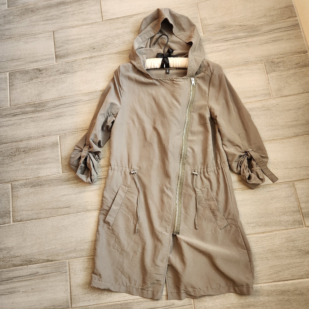 H&M Hooded Windbraker Summer Jacket Women's 4 Khaki Green Utility Lightweight